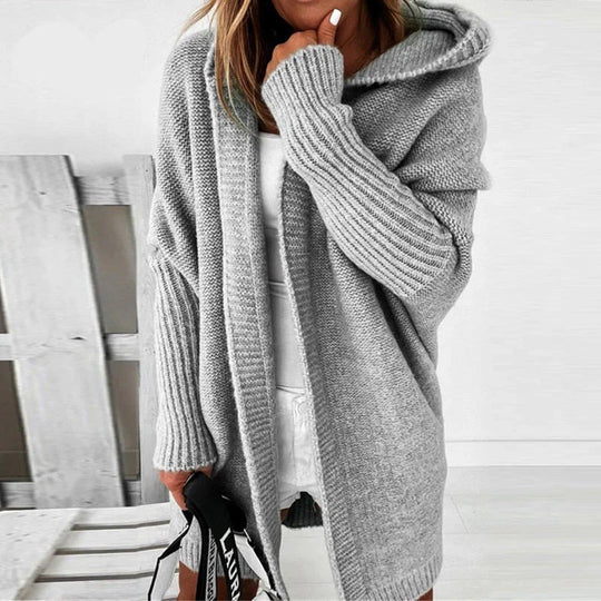 Ull Cardigan Dame Oversized Med Hette - Strikkejakke For Høst/Vinter 3