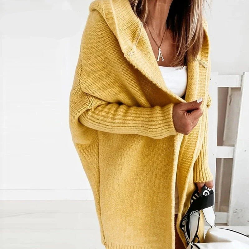 Ull Cardigan Dame Oversized Med Hette - Strikkejakke For Høst/Vinter 4