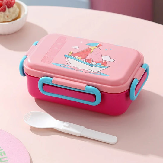 Unisex Bento-matboks med integrert bestikk og illustrert design 0
