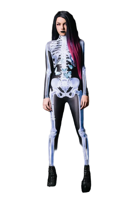 Unisex Halloween Kostyme Skelett Bodysuit 0