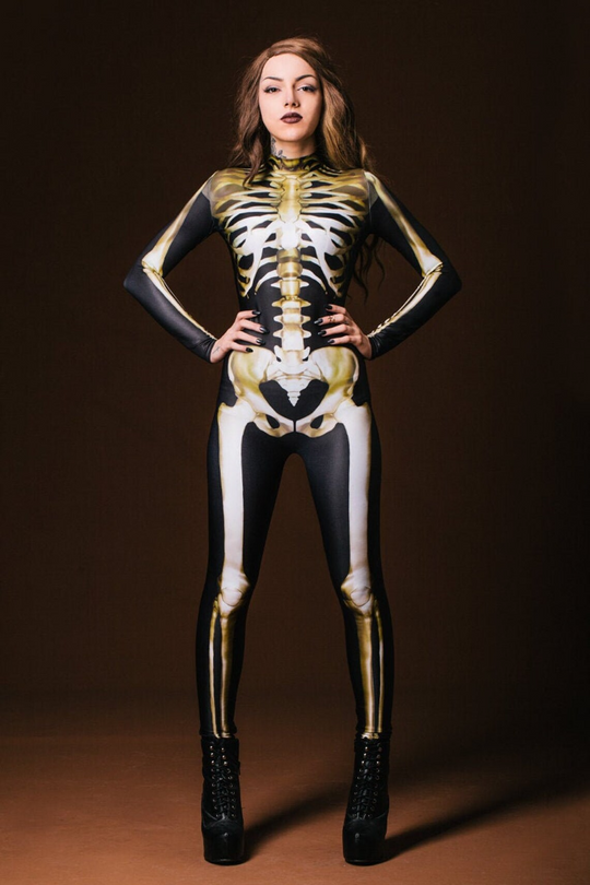Unisex Halloween Kostyme Skelett Bodysuit 8