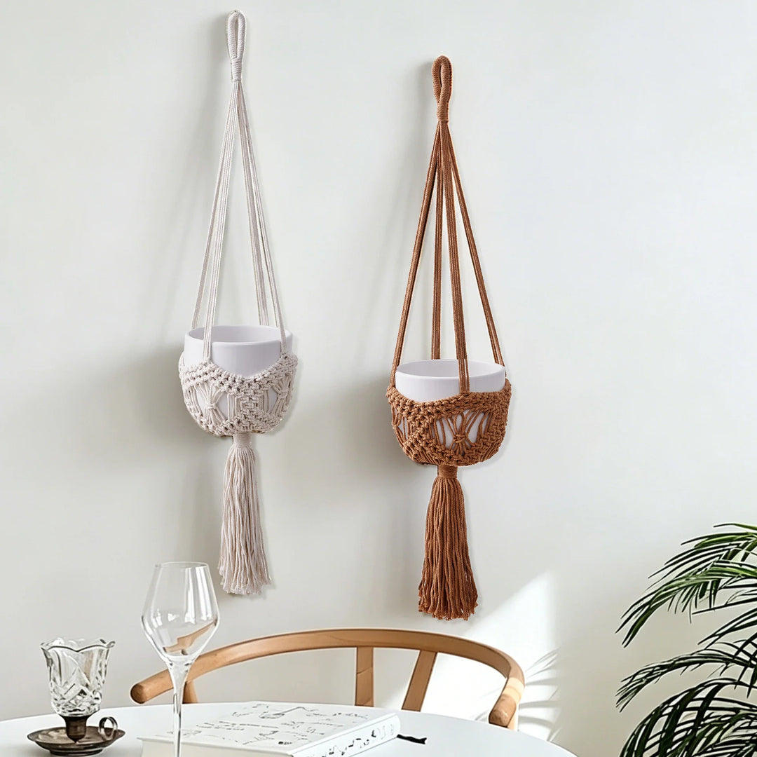 Unisex Hengende Makramé Plantekasse Bohemsk Stil 3
