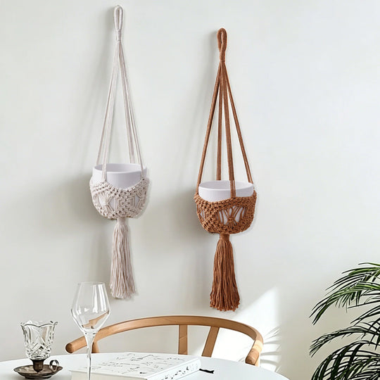 Unisex Hengende Makramé Plantekasse Bohemsk Stil 3