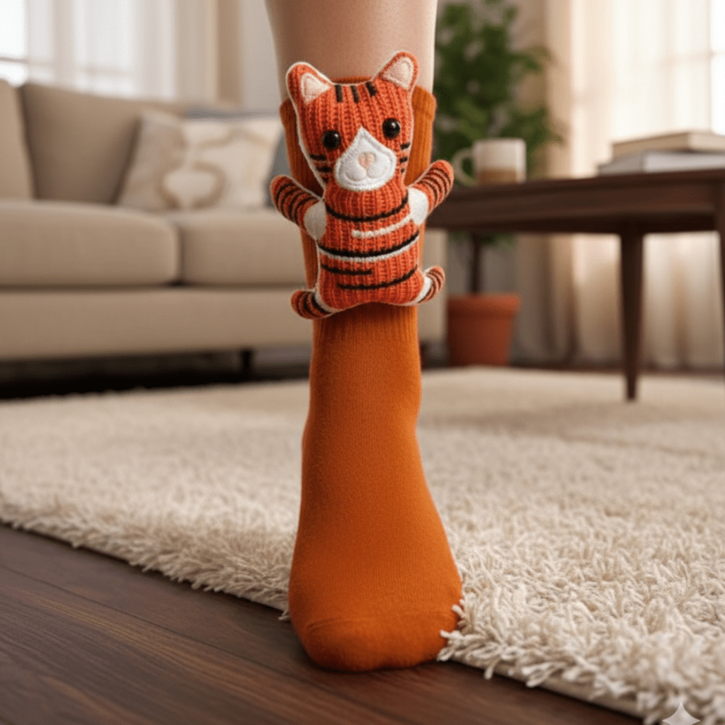 Unisex Hussokker med 3D Dyreaksent Fluffy Komfort 3