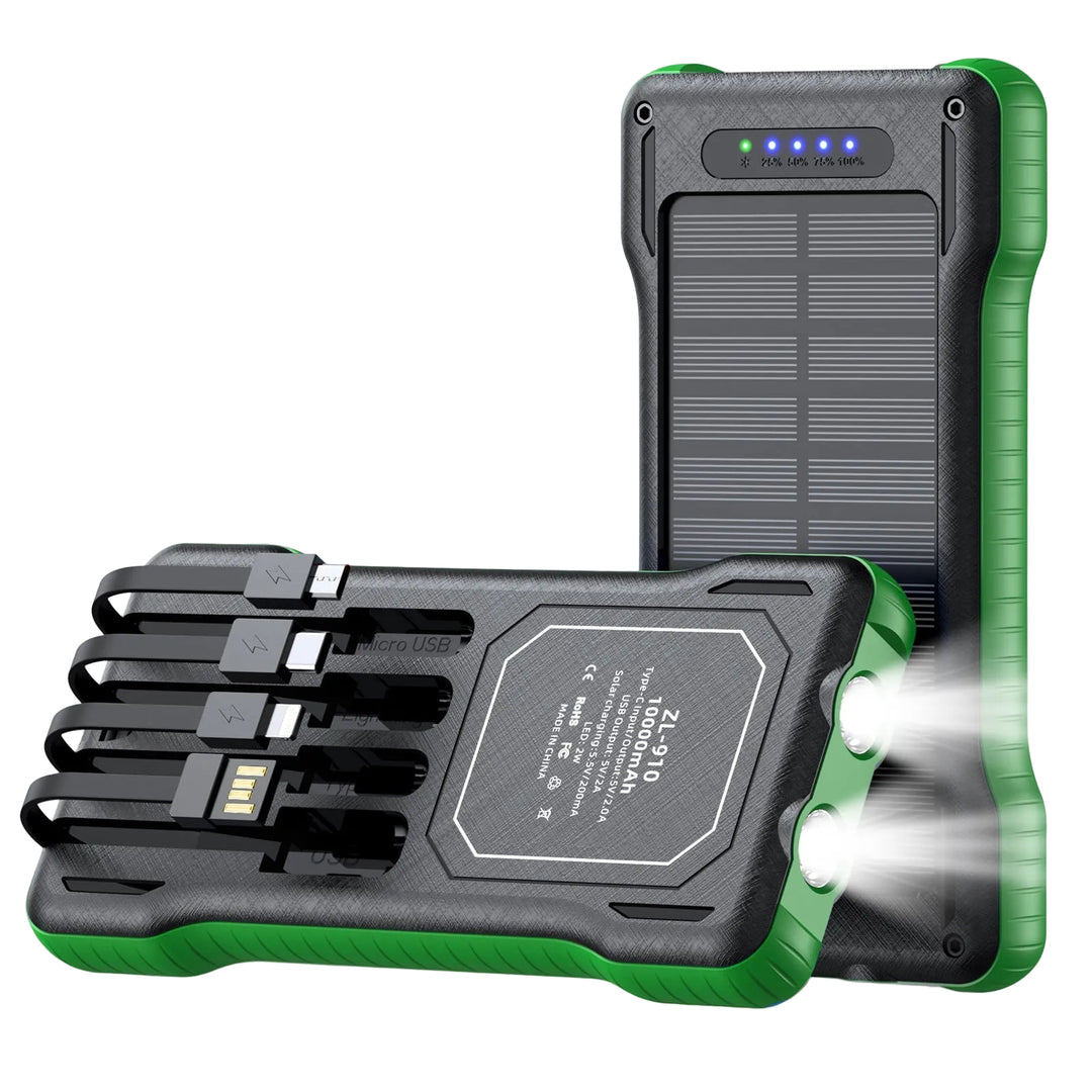 Unisex Powerbank med Solcelle og Multifunksjonelle Ladekabler 0