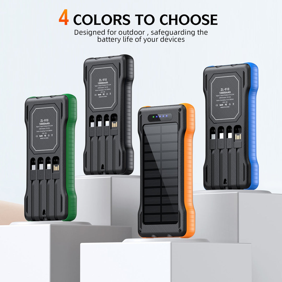 Unisex Powerbank med Solcelle og Multifunksjonelle Ladekabler 2