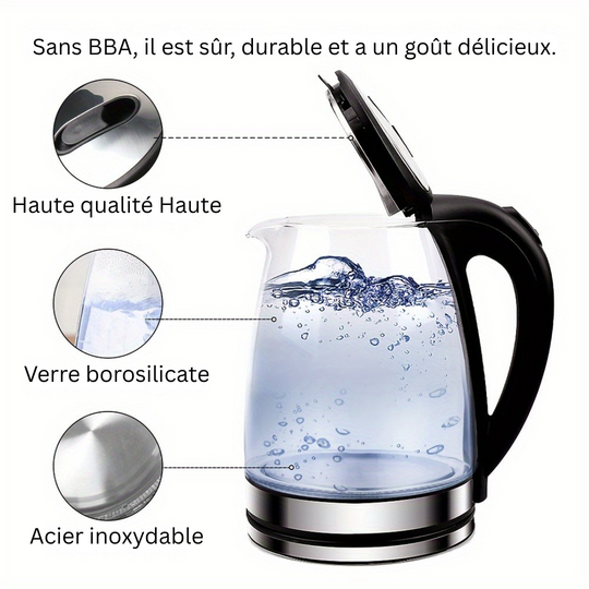Vannkoker 2L Glass med LED-Belysning Minimalistisk Design 4