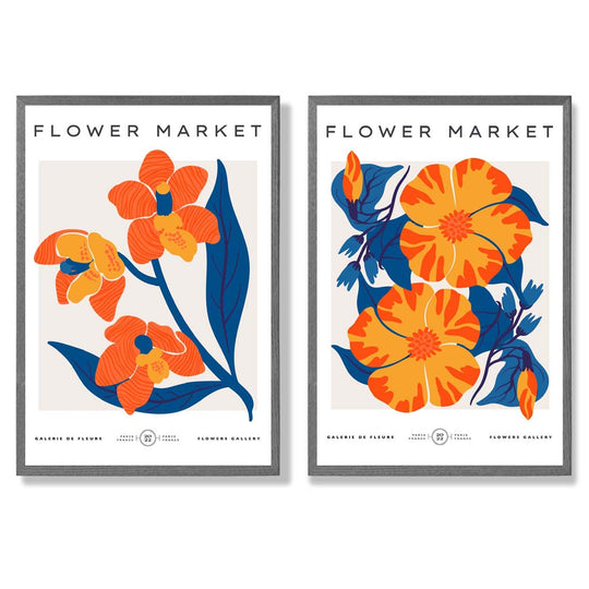 Vårblomstmarked Kunsttrykk Sett med 2 Rammer 4