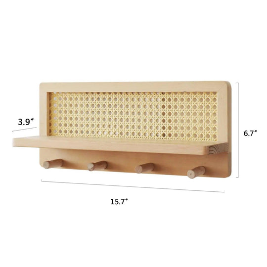 Vegghylle i Tre med Kroker for Klær og Nøkler 3