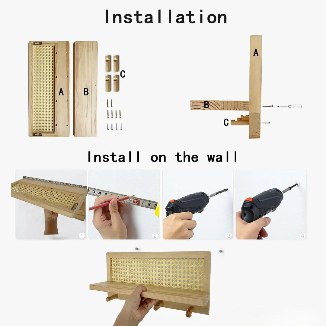 Vegghylle i Tre med Kroker for Klær og Nøkler 4