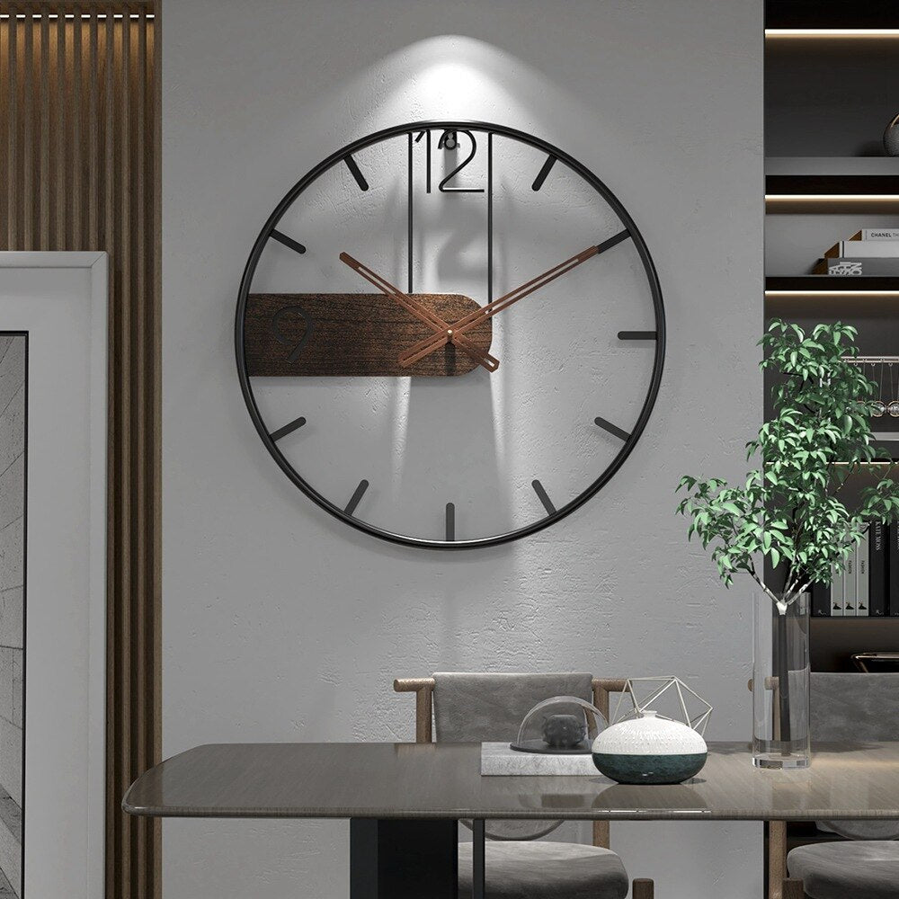 Veggklokke i Stål og Valnøtt med Stilrent Design 0