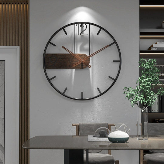 Veggklokke i Stål og Valnøtt med Stilrent Design 0