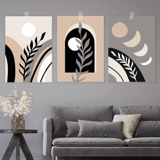 Veggkunstsett med 3 Abstrakte Trykk Boho Stil 0