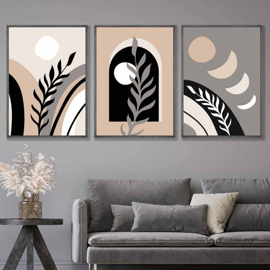 Veggkunstsett med 3 Abstrakte Trykk Boho Stil 1