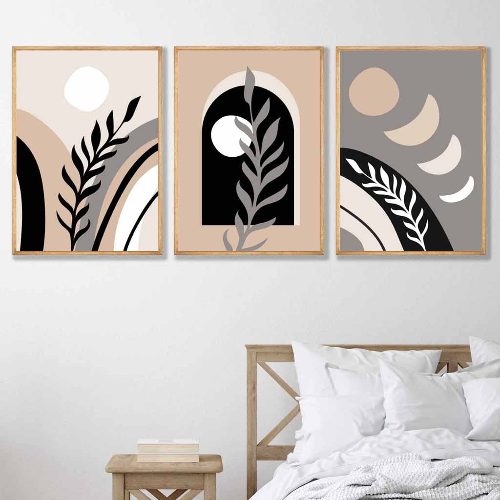 Veggkunstsett med 3 Abstrakte Trykk Boho Stil 2