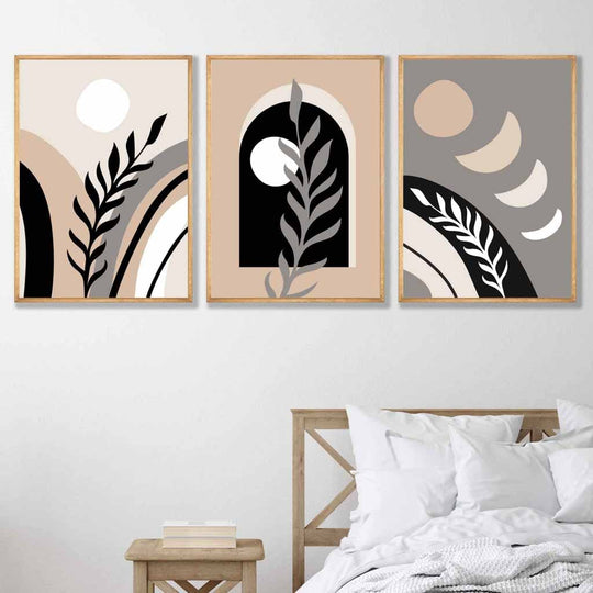Veggkunstsett med 3 Abstrakte Trykk Boho Stil 2