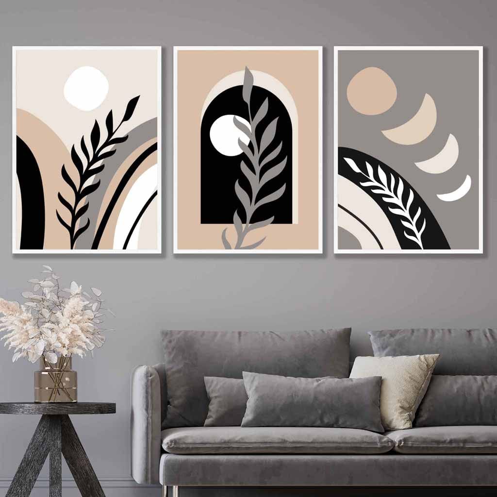Veggkunstsett med 3 Abstrakte Trykk Boho Stil 3