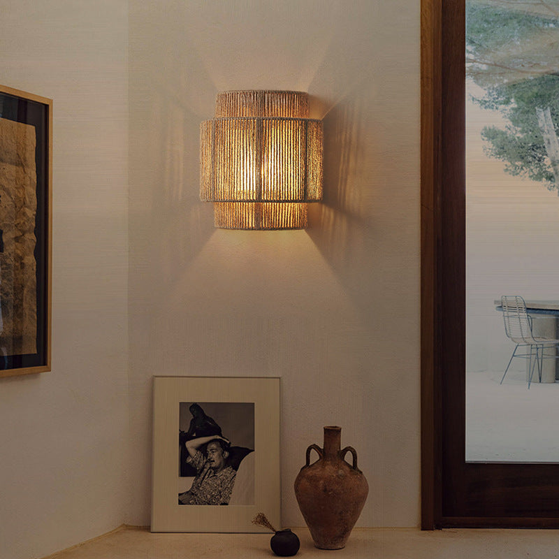 Vegglampe i Rattan med Bohemsk Design 0