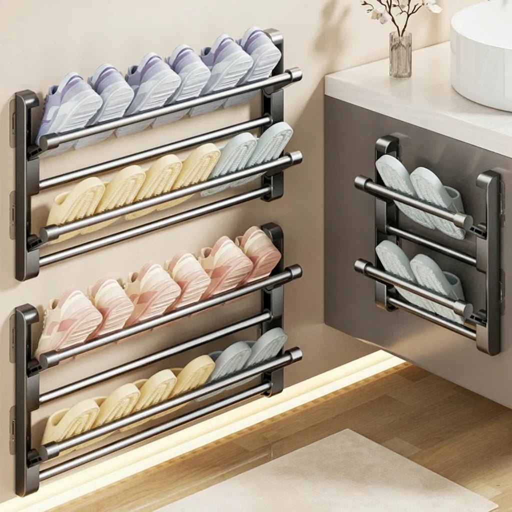 Veggmontert Skostativ Med Drenering For Plassbesparende Oppbevaring 1