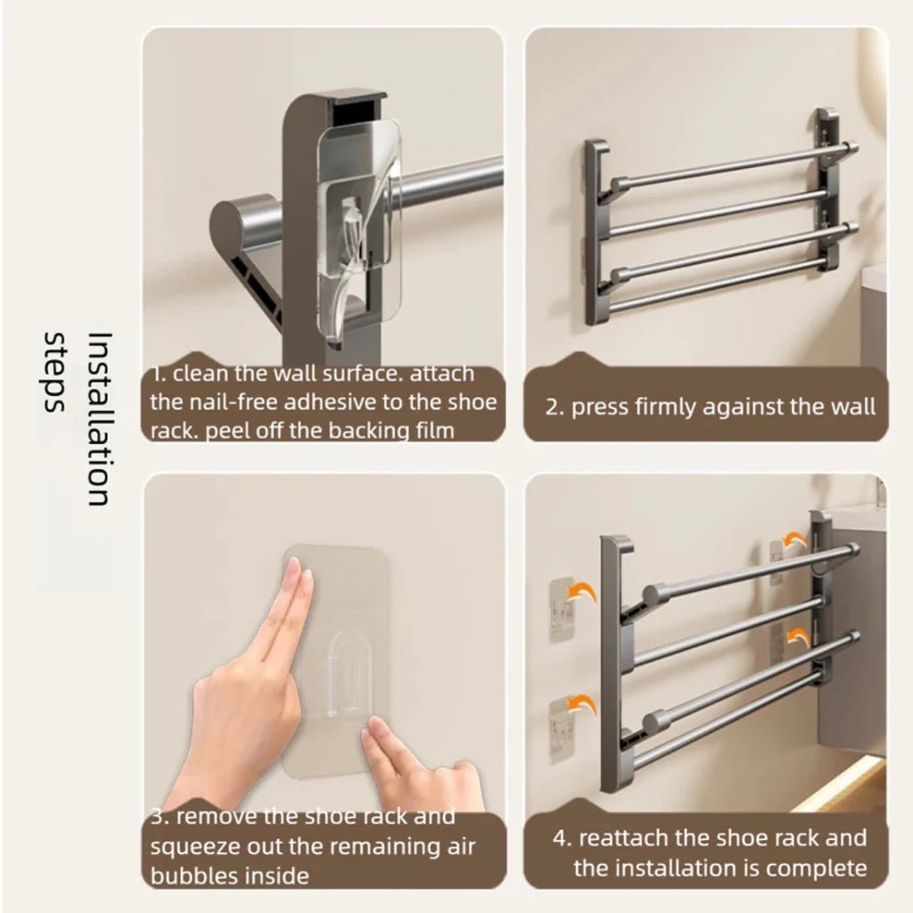 Veggmontert Skostativ Med Drenering For Plassbesparende Oppbevaring 4