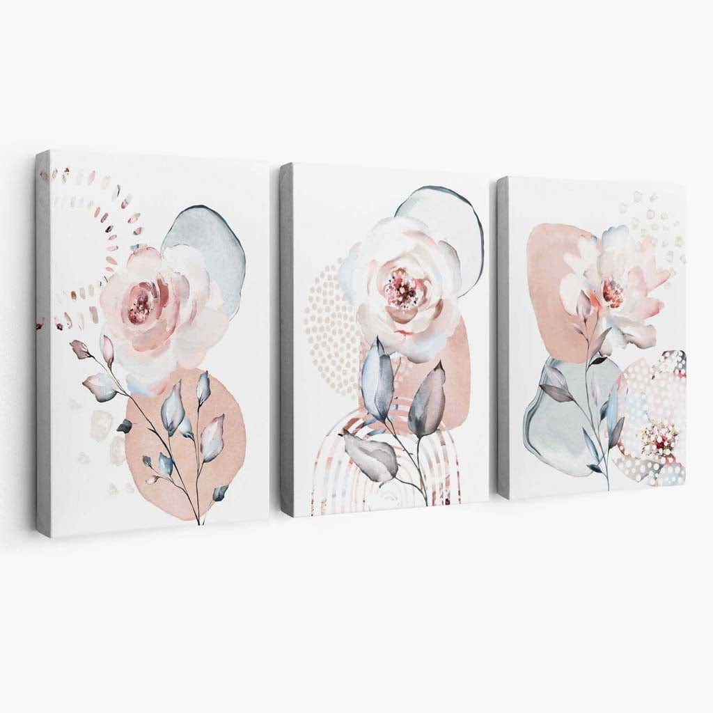 Vegkunstsett med 3 Abstrakte Blomster for Veggdekorasjon 0