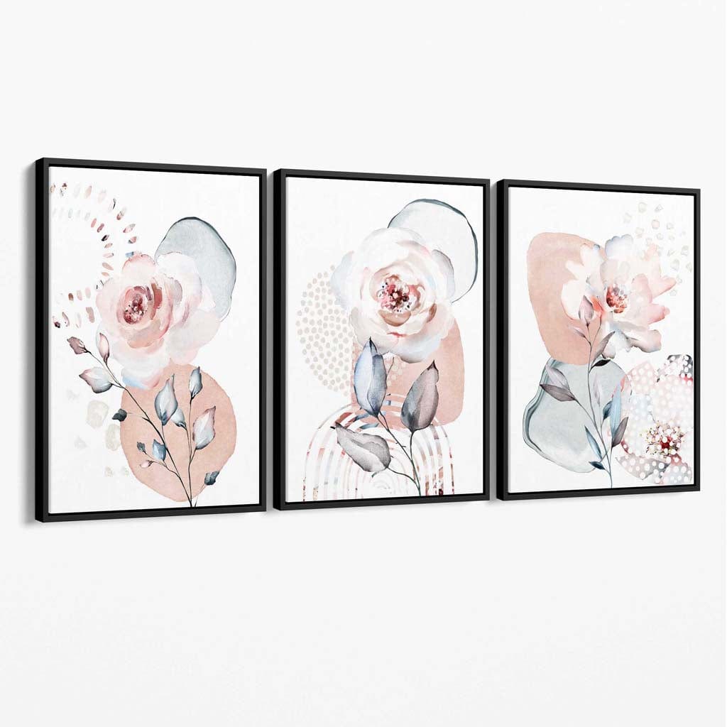 Vegkunstsett med 3 Abstrakte Blomster for Veggdekorasjon 1