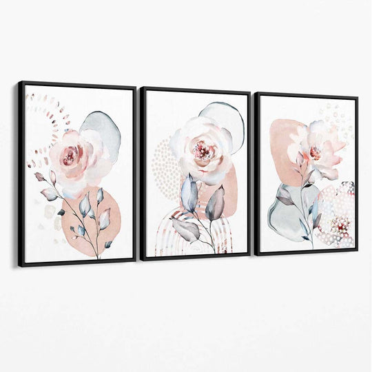 Vegkunstsett med 3 Abstrakte Blomster for Veggdekorasjon 1