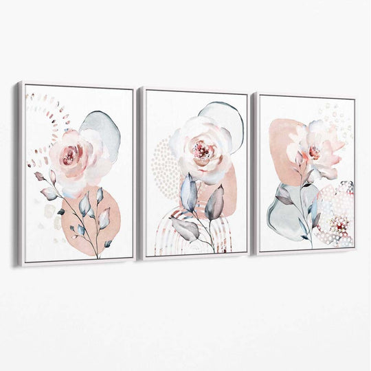 Vegkunstsett med 3 Abstrakte Blomster for Veggdekorasjon 2