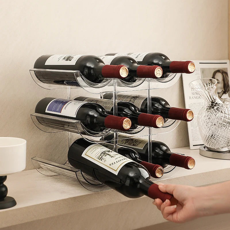 Vinflaskeholder for kvinner og menn stabelbar med buede hulrom for ni flasker 0