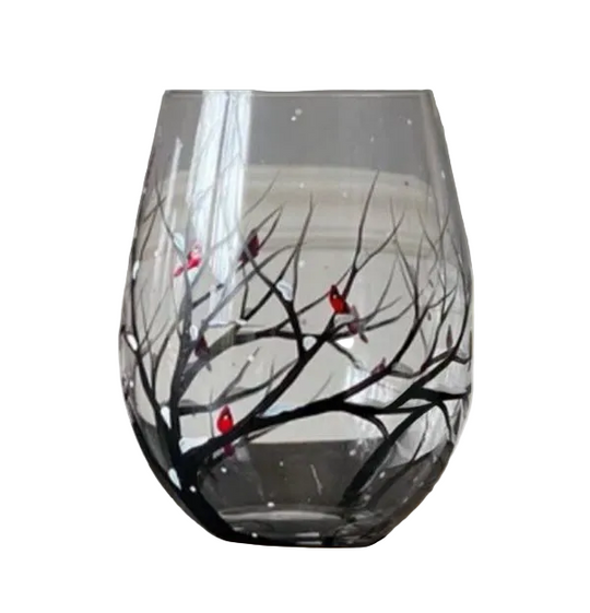 Vinglass med Håndmalte Motiver av Årstidene 0