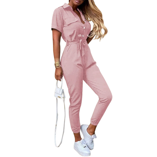 Monokromatisk jumpsuit med belte for kvinner