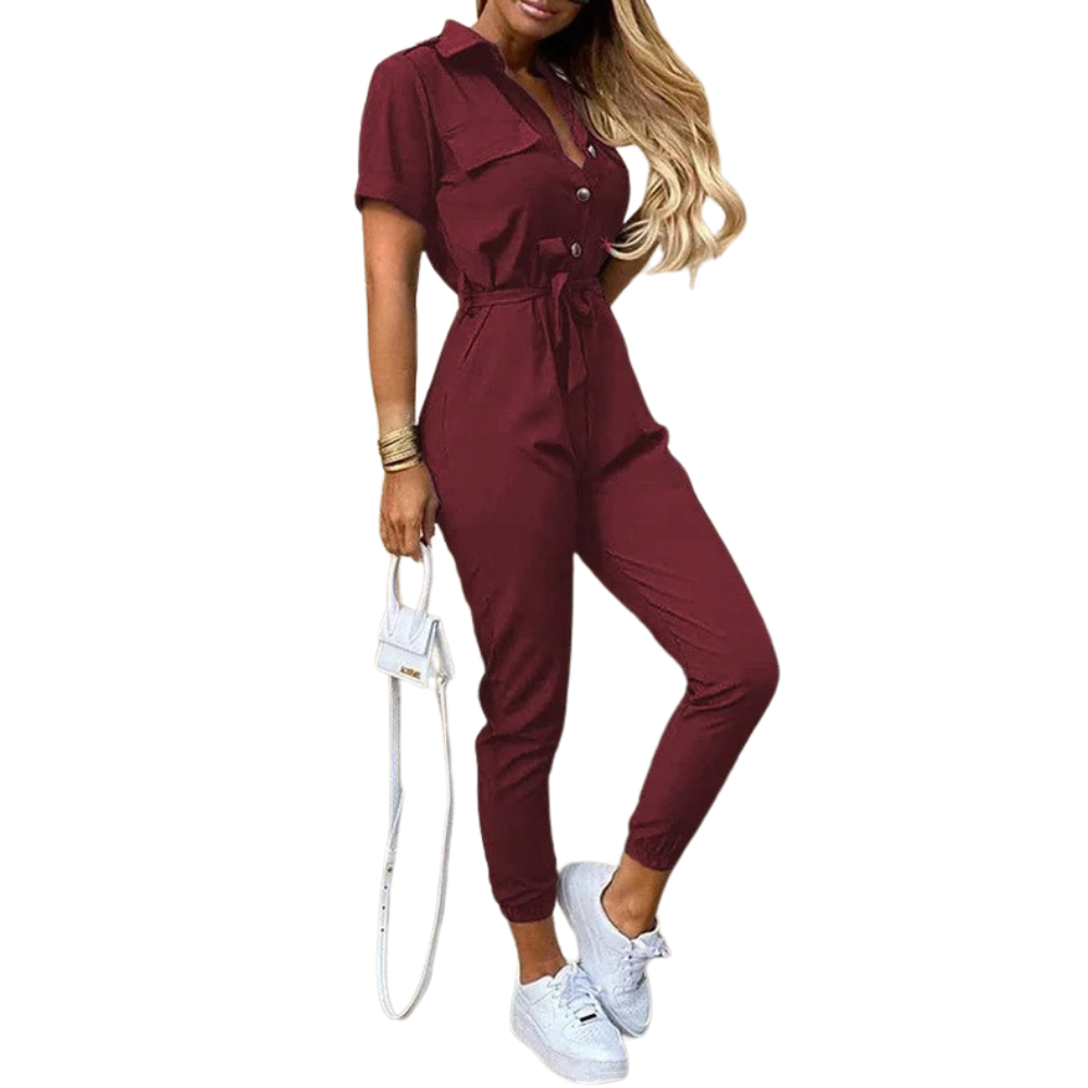 Monokromatisk jumpsuit med belte for kvinner