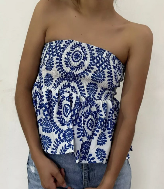 Blomstertrykk Ruffled Crop Top