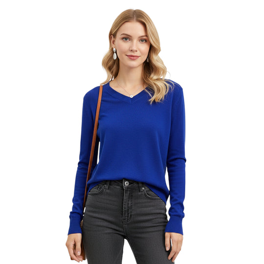 Dame Pullover Merino Ull O-Hals Langermet Strikket Topp