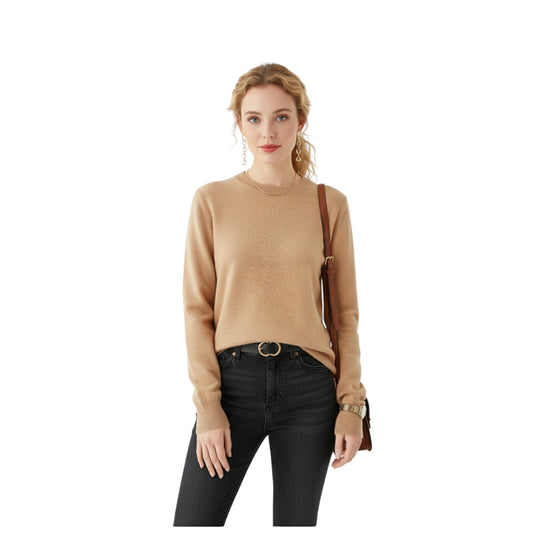 Dame Pullover Merino Ull O-Hals Langermet Strikket Topp