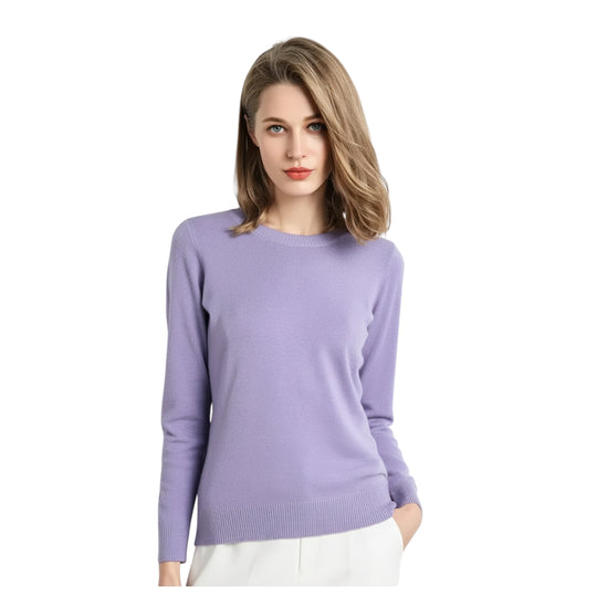 Dame Pullover Merino Ull O-Hals Langermet Strikket Topp