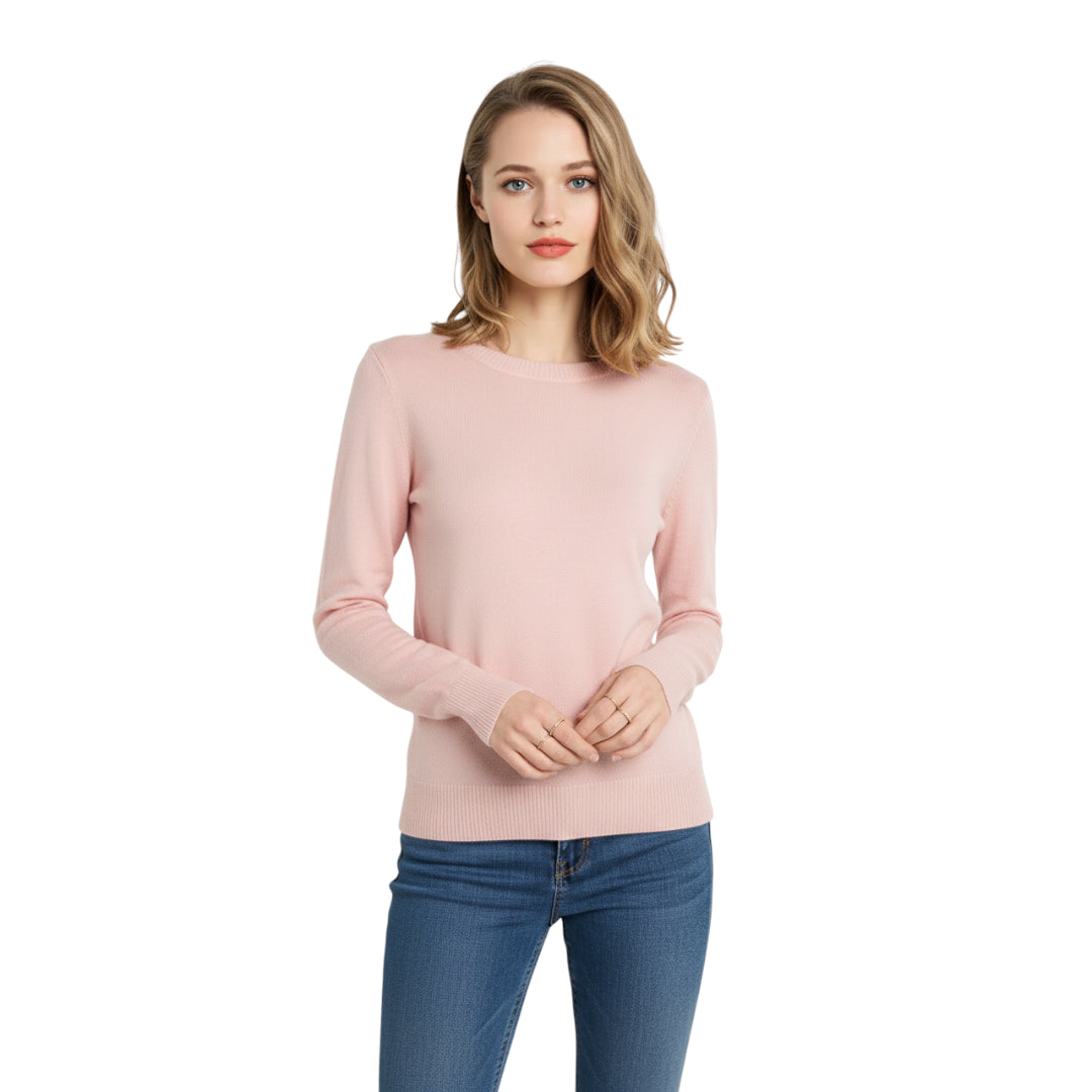 Dame Pullover Merino Ull O-Hals Langermet Strikket Topp