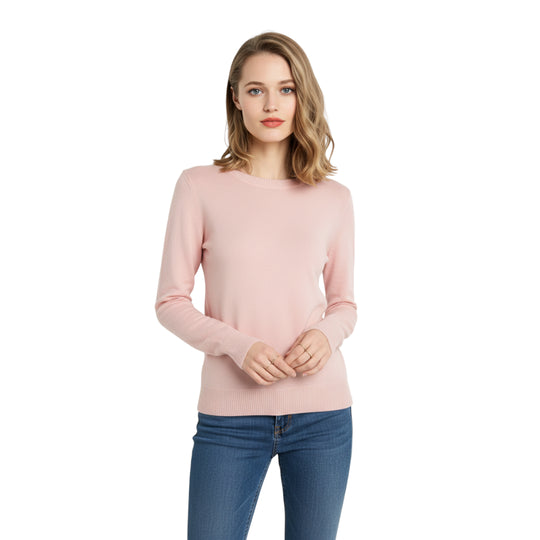 Dame Pullover Merino Ull O-Hals Langermet Strikket Topp
