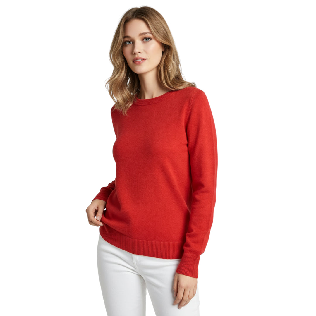 Dame Pullover Merino Ull O-Hals Langermet Strikket Topp