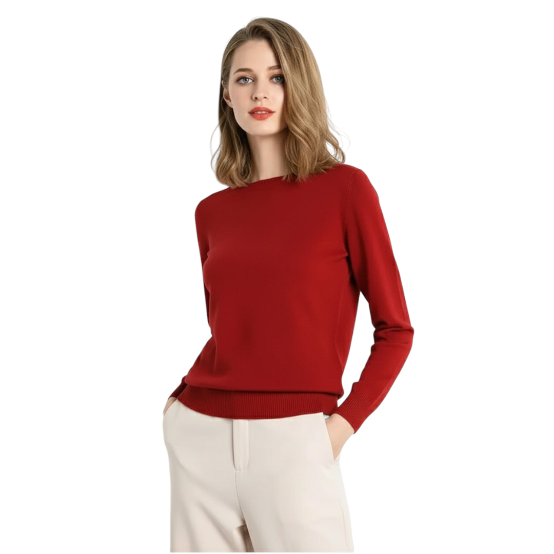 Dame Pullover Merino Ull O-Hals Langermet Strikket Topp