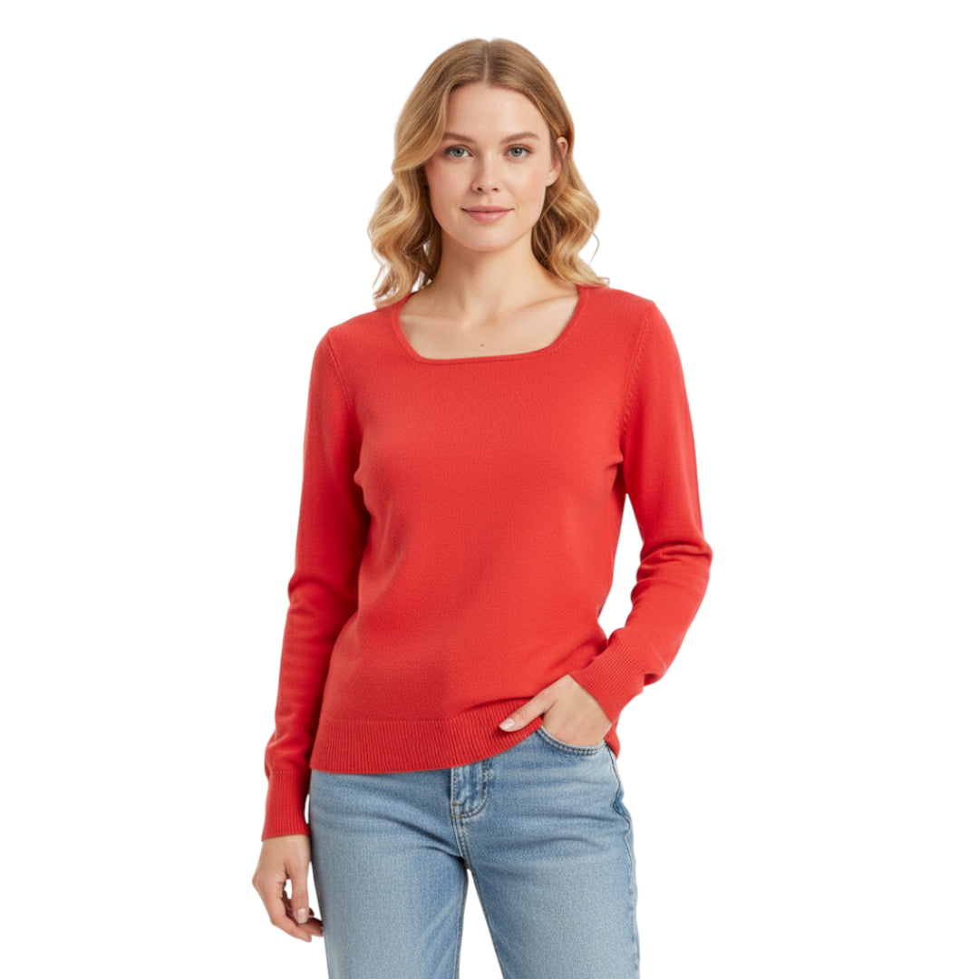 Dame Pullover Merino Ull O-Hals Langermet Strikket Topp