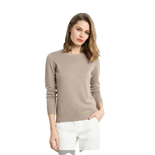 Dame Pullover Merino Ull O-Hals Langermet Strikket Topp