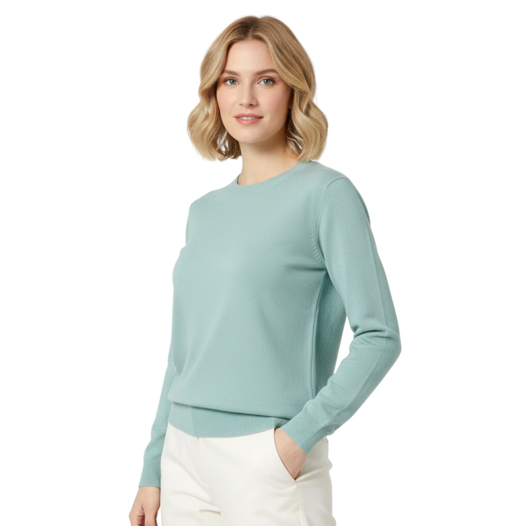 Dame Pullover Merino Ull O-Hals Langermet Strikket Topp