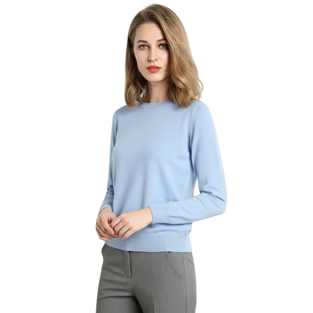 Dame Pullover Merino Ull O-Hals Langermet Strikket Topp