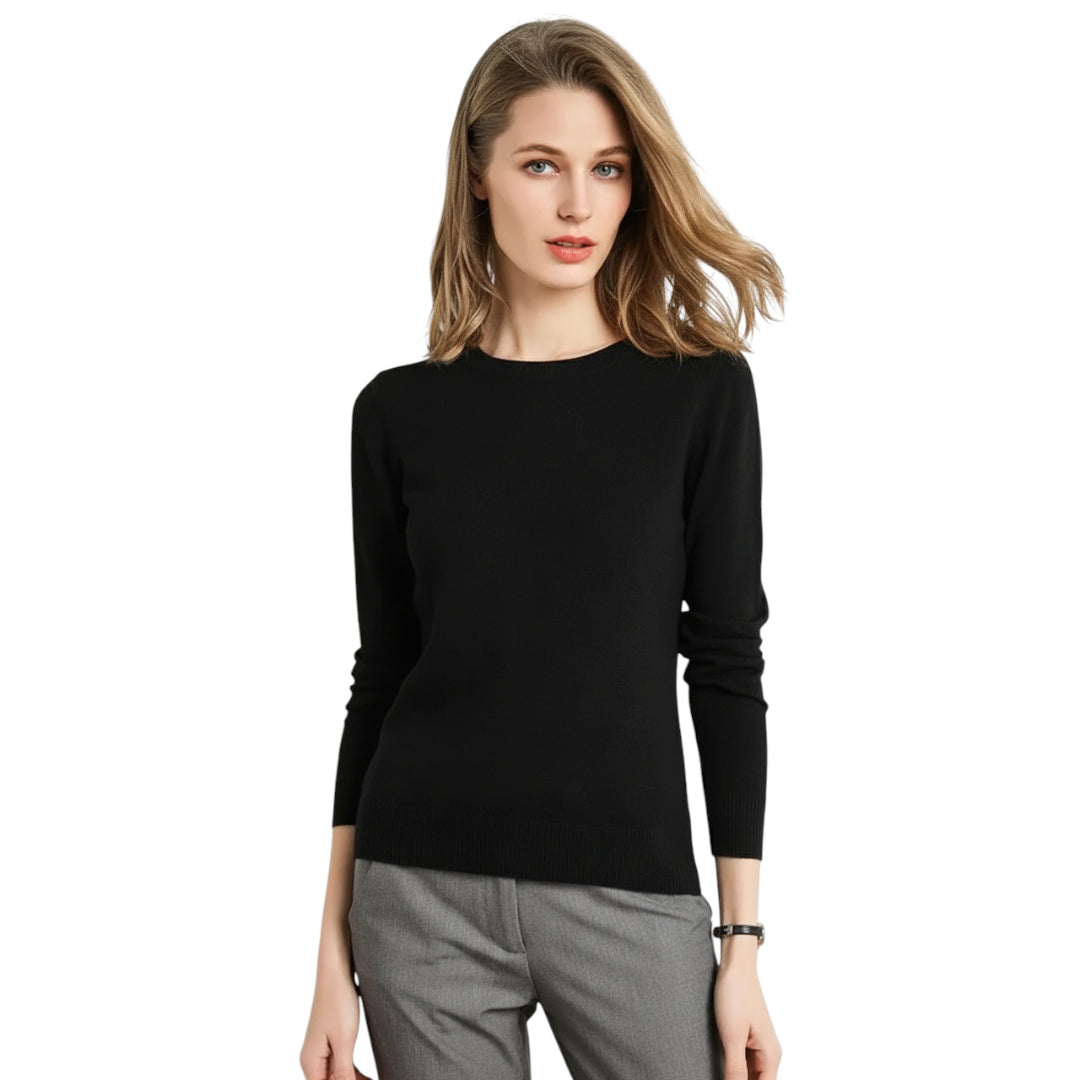 Dame Pullover Merino Ull O-Hals Langermet Strikket Topp
