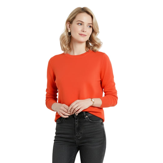 Dame Pullover Merino Ull O-Hals Langermet Strikket Topp