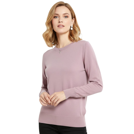 Dame Pullover Merino Ull O-Hals Langermet Strikket Topp