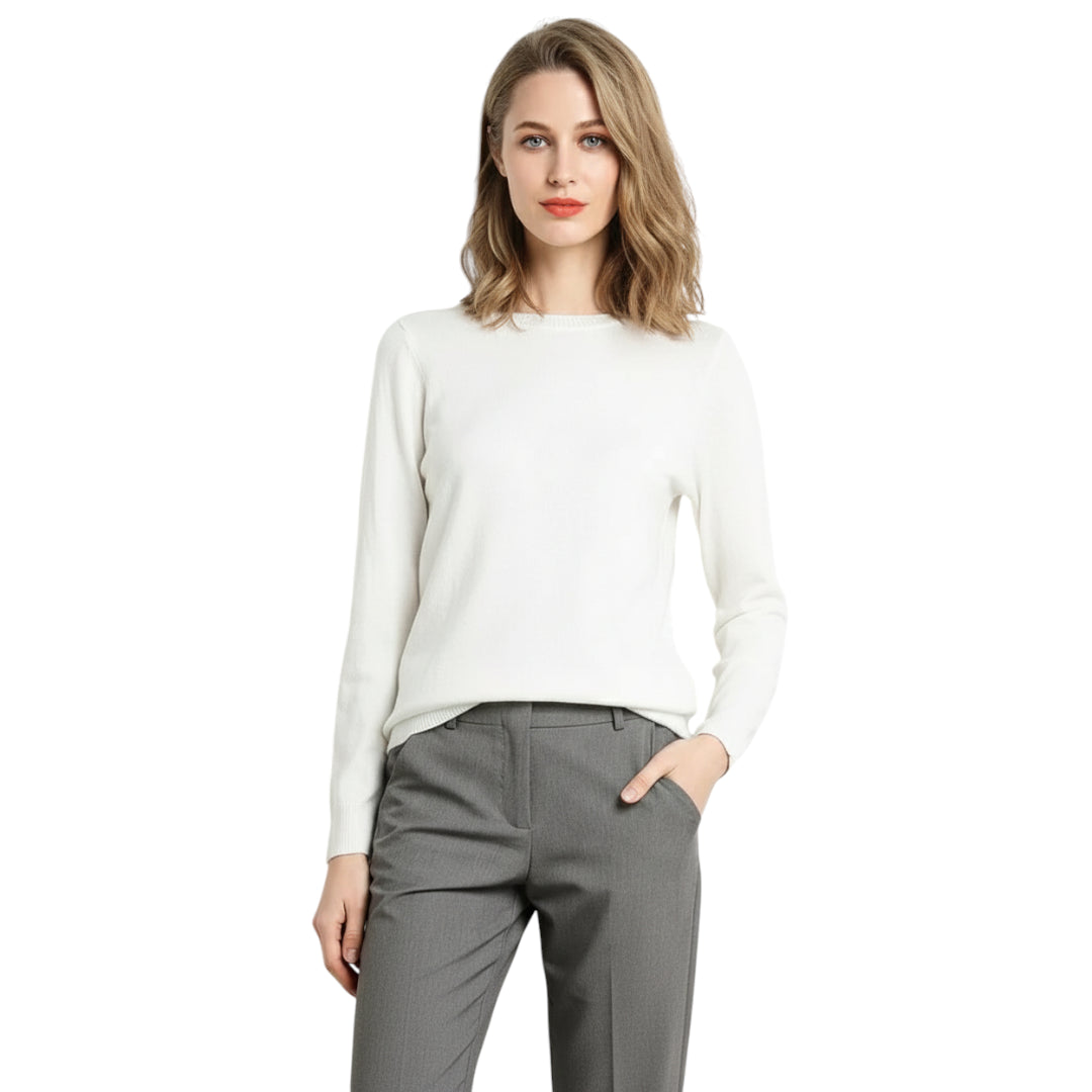 Dame Pullover Merino Ull O-Hals Langermet Strikket Topp