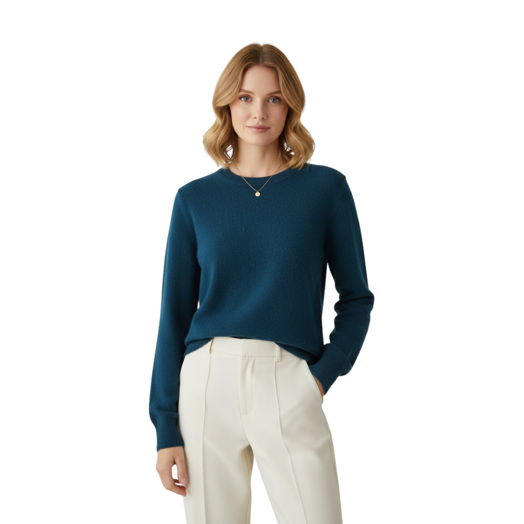 Dame Pullover Merino Ull O-Hals Langermet Strikket Topp