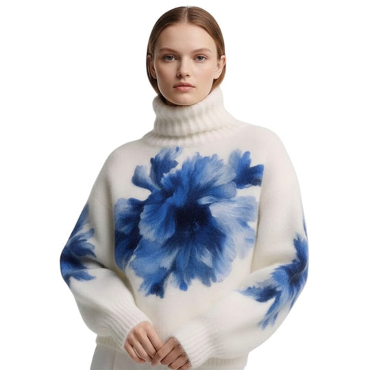 Dame Turtleneck Strikket Genser med Print